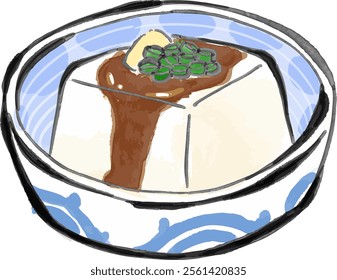 "Hiyayakko" Japanese cold tofu ink painting style vector illustration