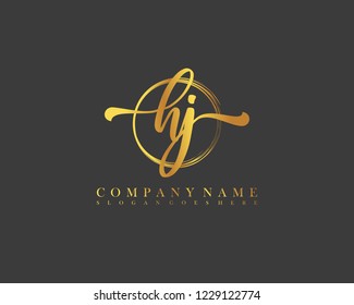 HJ initial handwriting logo circle template vector