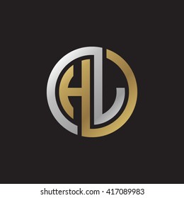 HJ initial letters looping linked circle elegant logo golden silver black background