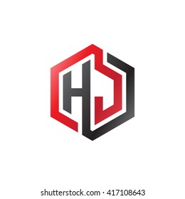 HJ initial letters looping linked hexagon logo black red