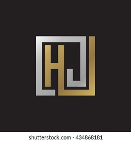 HJ initial letters looping linked square elegant logo golden silver black background