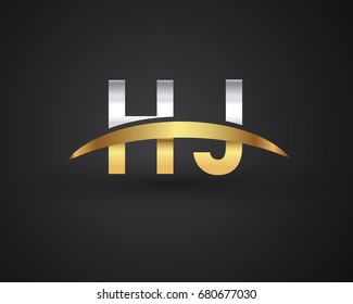 HJ initial logo company name colored gold and silver swoosh design. vector logo for business and company identity
