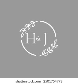 HJ initial monogram decoration for wedding logo with creative leaf line