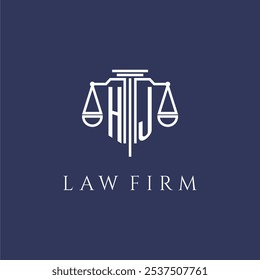 Monograma inicial de HJ para el logotipo del bufete de abogados con la Imagen del Vector de las escalas