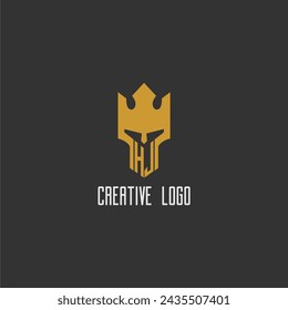 HJ initial monogram logo for gaming with creative king spartan image design