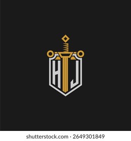 Monograma inicial de HJ para imagem em estilo escudo e espada