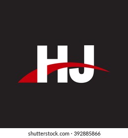 HJ initial overlapping swoosh letter logo white red black background