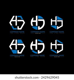 HJ letter logo set design.HJ monogram polygonal and circle shape vector. HJ unique design.
