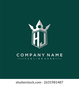 HJ letter monogram initial logo for shield and crown design