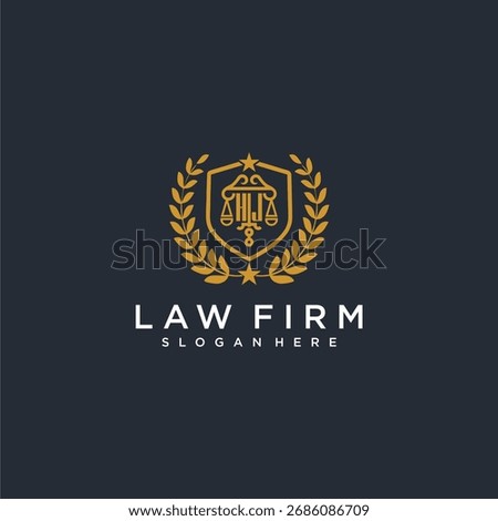 HJ letter monogram logo for lawfirm with pillar and leaf image design