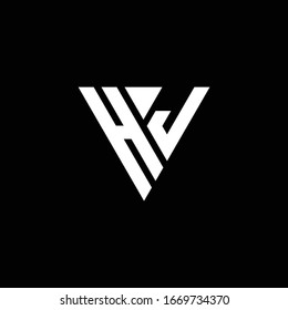 Monograma de la letra del logotipo HJ con la plantilla de diseño de formas triangulares aislada en fondo negro
