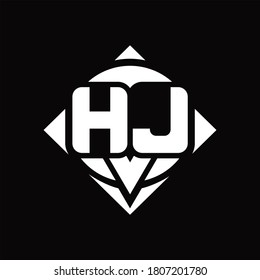 HJ Logo monogram with circle shape and square rotate rounded design template on black background