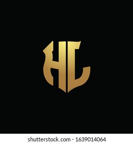 HJ logo monogram with gold colors and shield shape design template