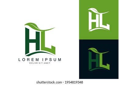 HJ logo monogram with green leaf nature organic bio curved shape premium vector design template