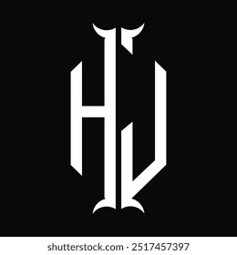 HJ Logo monograma hexágono escudo con forma de cuerno diseño Plantilla