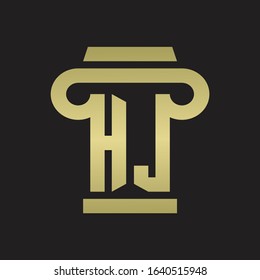 HJ Logo monogram with pillar style design template with gold colors