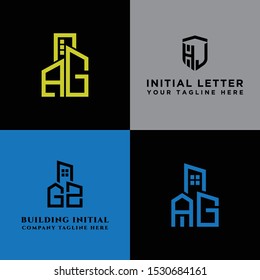 HJ logo set and modern graphic design, Inspirational logo design for all companies and the initial concept of the GZ and AG logo set with vector building templates for construction.