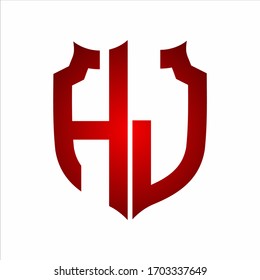 HJ Logo Shield style Monogram design template with red colors on white background