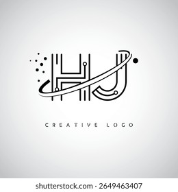 HJ Orbit Monogram Logo - Futuristic Minimal Letter mark with Circular Line Art, Tech-Inspired Dots e Space Motion Concept for Modern Branding Identity