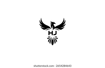  HJ Phoenix Logo Bold Minimal Tech Bird Symbol for Artificial Intelligence Branding