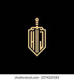 HJ vintage shield and sword initial logo in high quality professional design that will print well across any print media