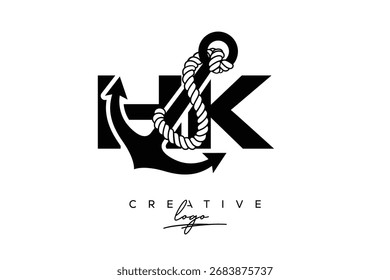 HK Creative Monogram Latte Logo mit Anker und Seildesign