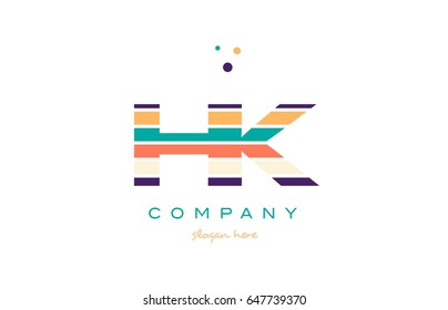 hk h k alphabet letter logo colors colorful line stripe font creative text dots company vector icon design template