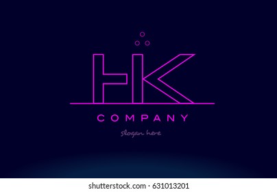 hk h k letter alphabet text pink purple dots contour line creative company logo vector icon design template