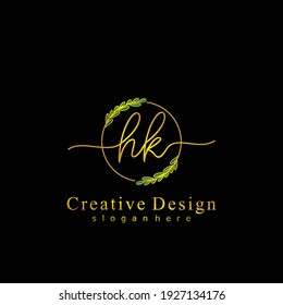 HK Initial Kalligraphie handgeschriebenes Logo. Handgeschriebenes Alphabet in der Logo-Vorlage. Briefe und Alphabet für Unterschrift, Hochzeit, Mode, florales und botanisches Logo-Design 