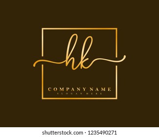 HK Initial handwriting square minimalist logo vector