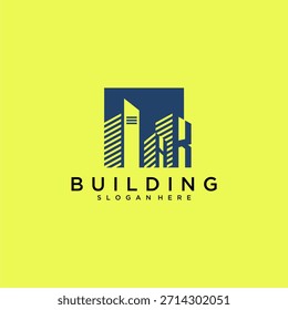 Logotipo inicial del edificio de la letra de HK para las propiedades inmobiliarias con diseño cuadrado