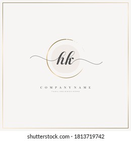 HK Initial Letter handwriting logo hand drawn template vector, logo for beauty, cosmetics, wedding, fashion and business	