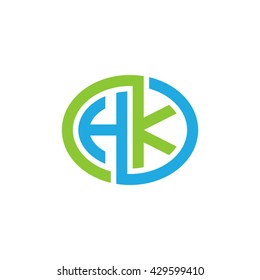 HK initial letters looping linked ellipse logo blue green