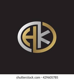 HK initial letters looping linked ellipse elegant logo golden silver black background