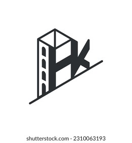 Logotipo inicial de construcción de monogramas HK para bienes raíces, logotipo de casa de las letras HK y KH, para cualquier negocio relacionado con la vivienda, los bienes inmuebles, la construcción,
