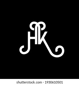 HK letter logo design on black background. HK creative initials letter logo concept. hh letter design. HK white letter design on black background. H K, h k logo