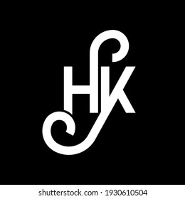 Diseño del logo de la carta HK sobre fondo negro. Concepto del logo de la carta con iniciales creativas de HK. diseño de letras hh. Diseño de letras blancas HK sobre fondo negro. logotipo H K, h k