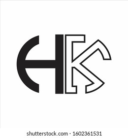 HK Letter logo monogram with oval shape negative space design template white background