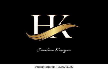 Logotipo de monograma de carta HK - Marca de carta de traço elegante de escova de ouro para luxo Branding, Moda, Boutique Premium Identity Design
