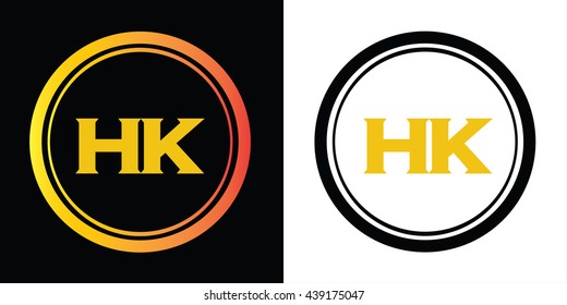 HK letters icon design template elements in abstract background logo, design identity in circle, alphabet letter
