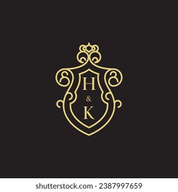 Logotipo inicial de la línea HK vintage en un diseño profesional de alta calidad que se imprimirá en cualquier medio impreso