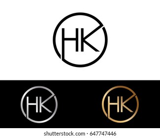 Hk Logo. Letter Design Vector with Red and Black Gold Silver Colors
