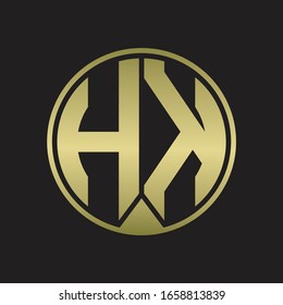 Monograma del logotipo HK con el estilo de cinta de la pieza en colores dorados