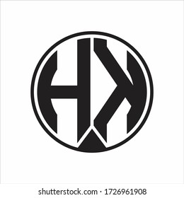 Monograma del logotipo HK con estilo de cinta de la pieza sobre fondo blanco