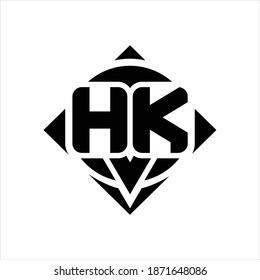 HK Logo monogram with circle shape and square rotate rounded design template on white background