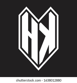 HK Logo monogram with emblem line style isolated on black background