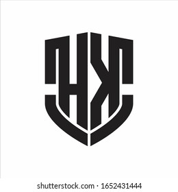 Monograma del logotipo HK con diseño de forma de escudo de emblemas aislado en fondo blanco