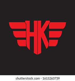 HK Logo monogram with emblem and wings element design template on red colors