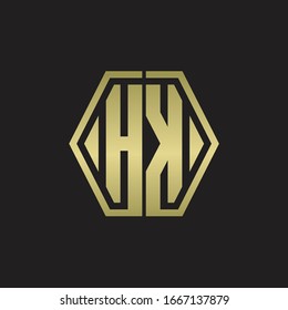 HK Logo-Monogramm mit hexagonaler, abgerundeter Design-Vorlage mit goldener Farbe