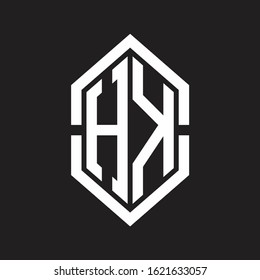 HK Logo monogram with hexagon shape and outline slice style with black and white
